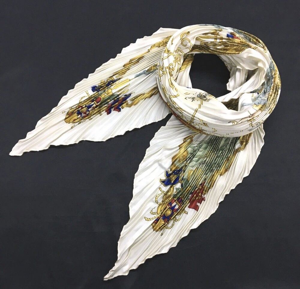 Authentic Hermès Voiles de Lumière Silk Scarf White Multicolor France/120
